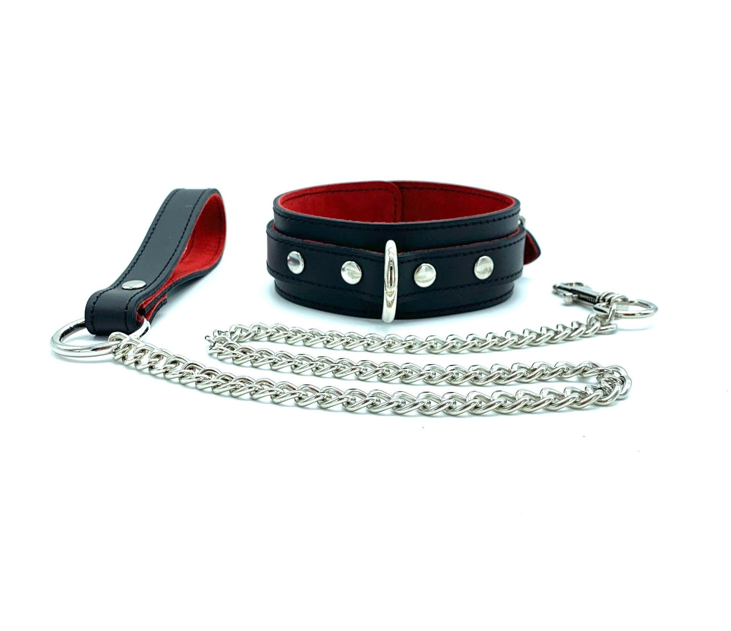 7 Piece Bondage Set "Scarlet", Leather BDSM Restraints Kit, Thigh Cuffs, Collar for Sub, BDSM Hand and Ankle Cuffs 1.5", Red Lining - Lulexy