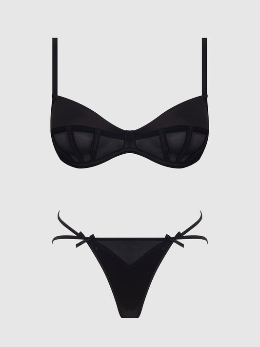 BRIGETA SATIN & MESH CORSETTED BRA & OPEN BACK HIPSTER SET - Lulexy