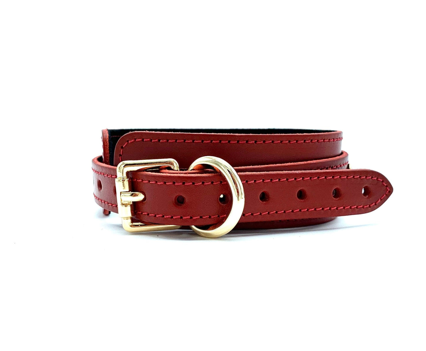 Leather Choker with Leash, "Tango", Red Bondage Collar, Necklace and Leash for Submissive, Handmade Custom Choker Collar - Lulexy