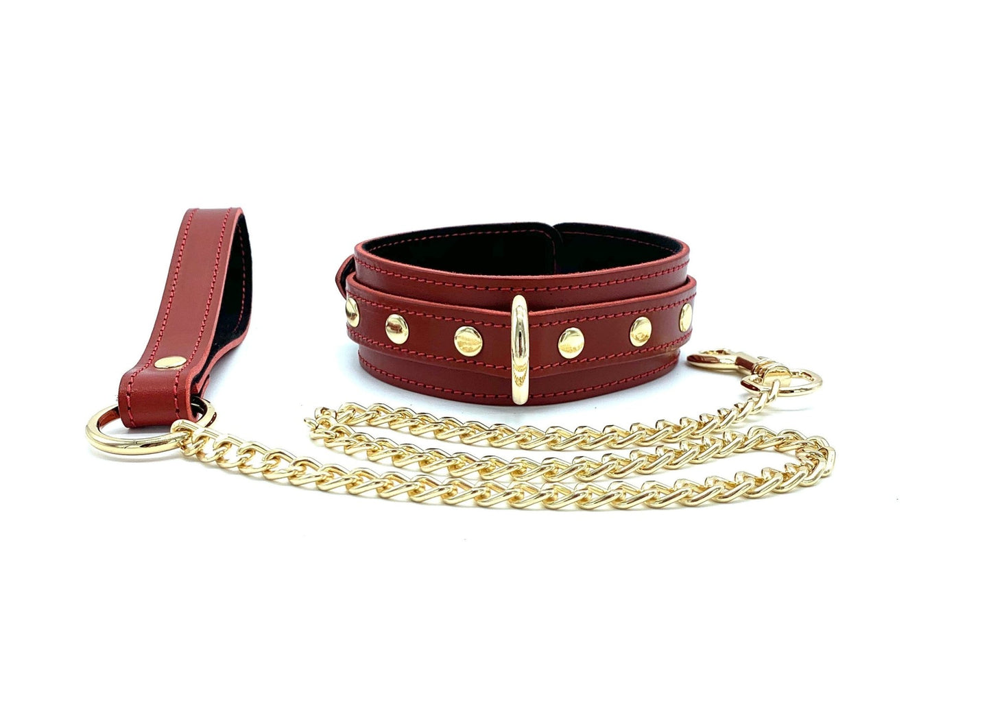 Leather Choker with Leash, "Tango", Red Bondage Collar, Necklace and Leash for Submissive, Handmade Custom Choker Collar - Lulexy