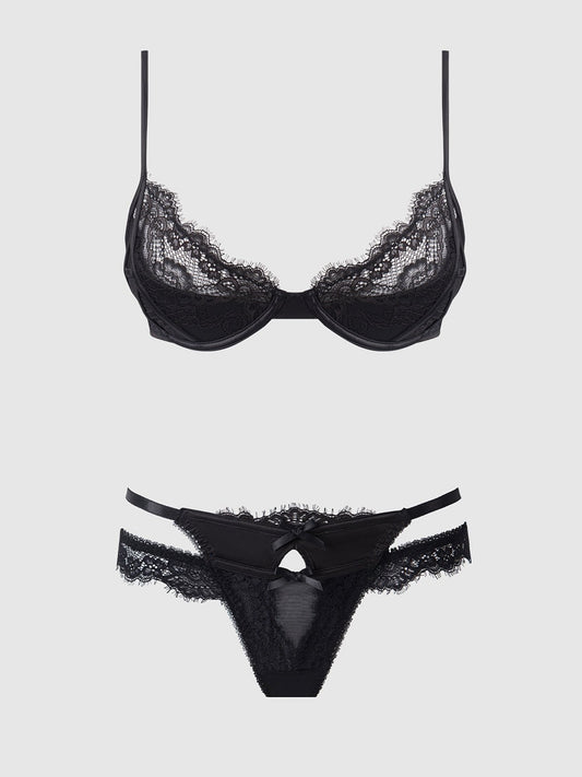 MADELINE SATIN & LACE PUSH UP BRA & G-STRING SET - Lulexy