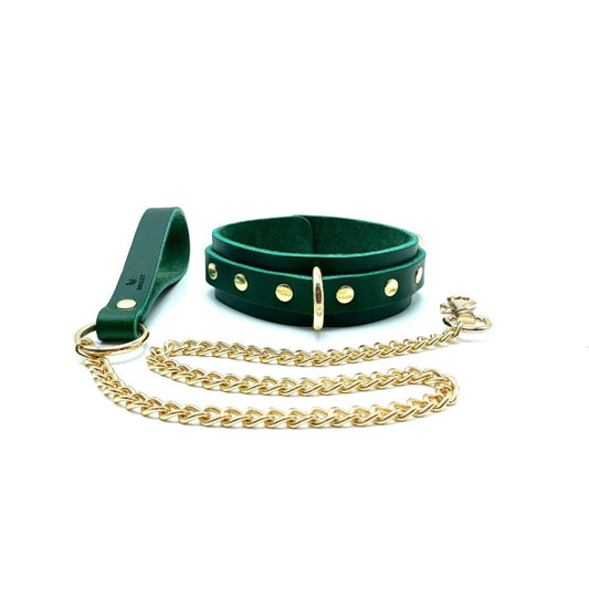 MONA Green Leather Collar & Leash - Lulexy