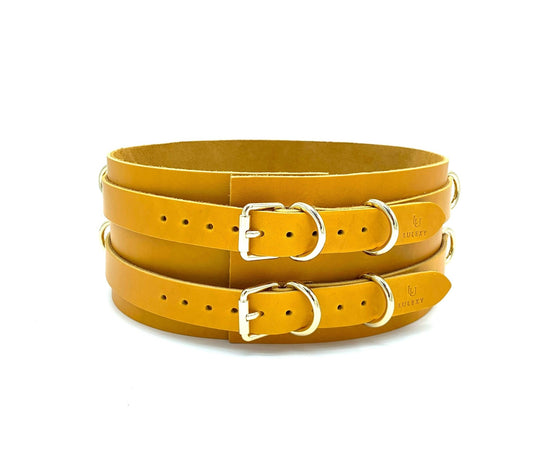 MONA Yellow Leather Bondage Waist Belt - Lulexy