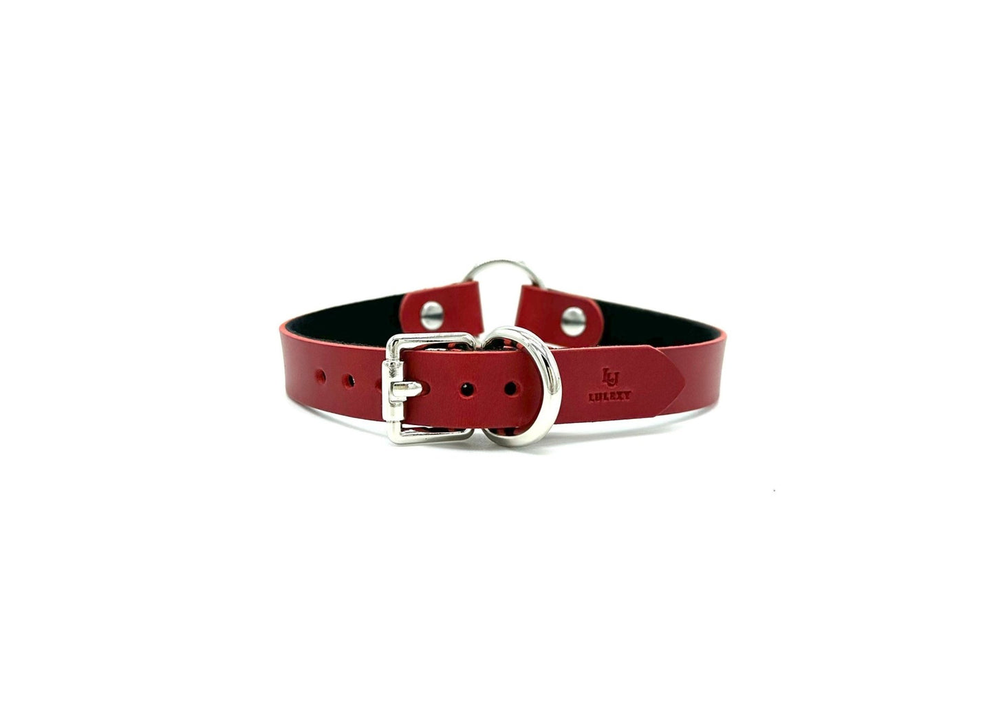 ORIA Red Leather O Ring Collar - Lulexy