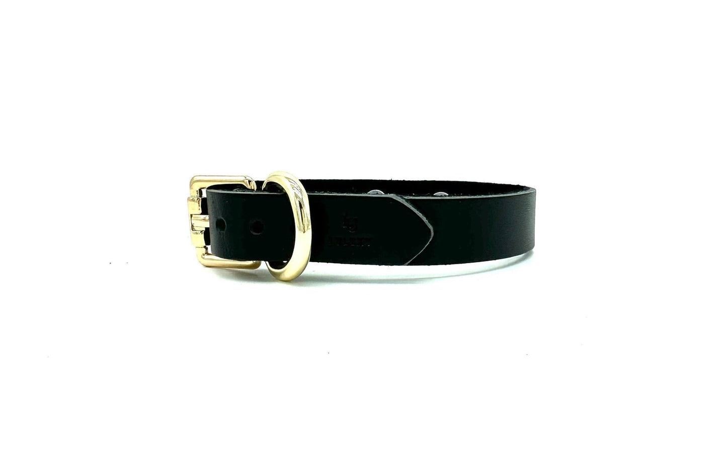 Black leather day collar with gold buckle, minimalist Italian leather design handcrafted in USA