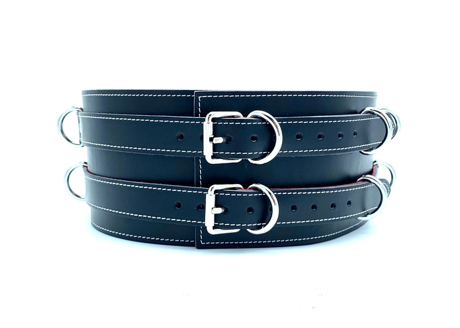 SCARLET Black Leather Red Suede Bondage Waist Belt - Lulexy