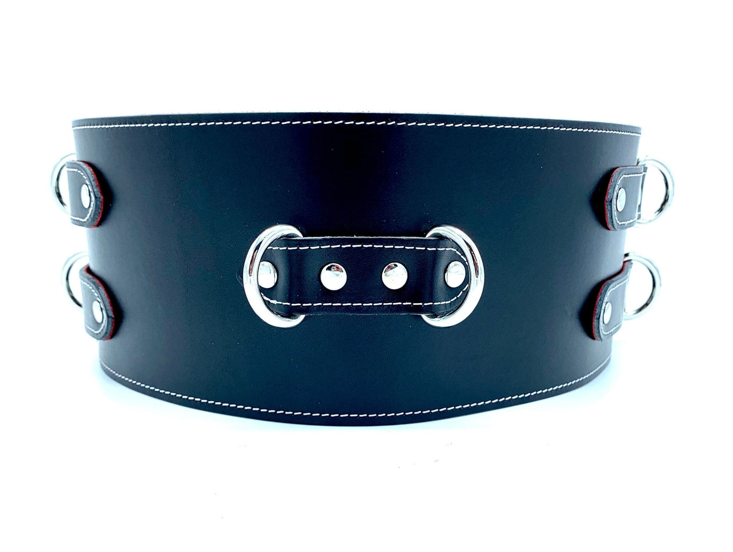 SCARLET Black Leather Red Suede Bondage Waist Belt - Lulexy