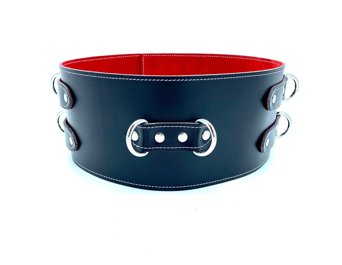 SCARLET Black Leather Red Suede Bondage Waist Belt - Lulexy