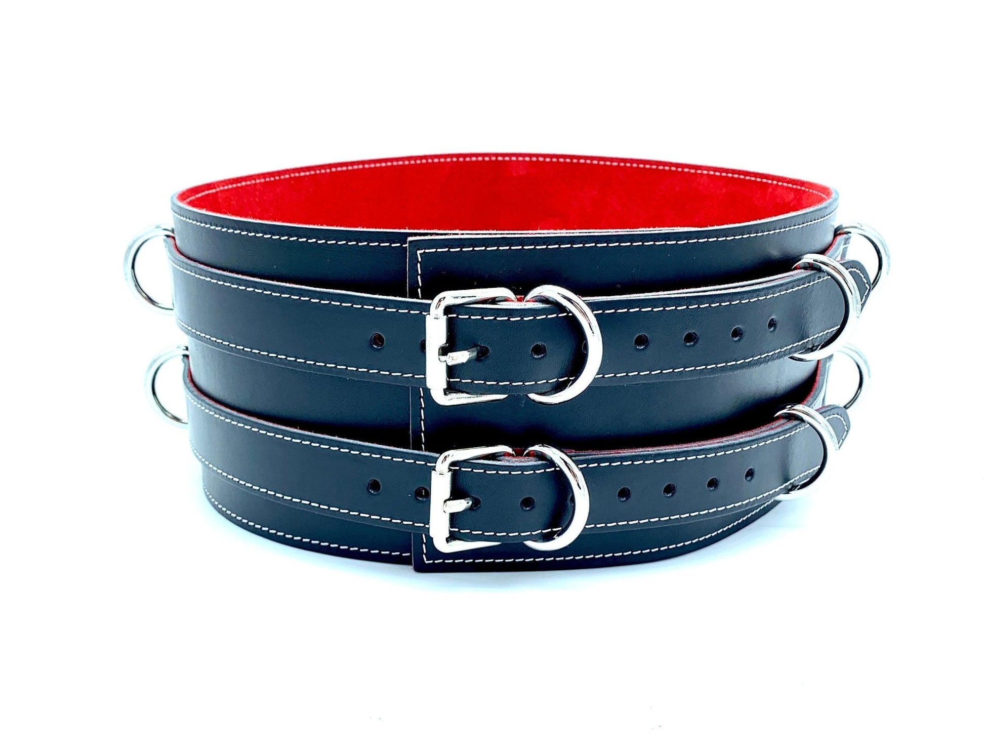 SCARLET Black Leather Red Suede Bondage Waist Belt - Lulexy