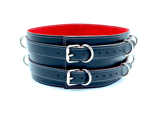 SCARLET Black Leather Red Suede Bondage Waist Belt - Lulexy