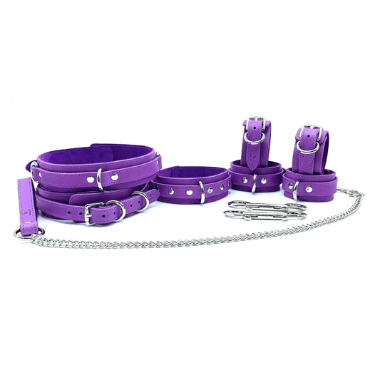 TANGO 7 Piece Italian Purple Leather Bondage Set - Lulexy