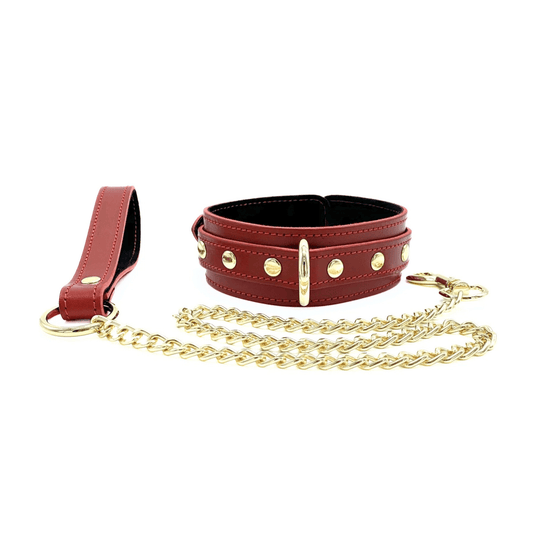 Italian leather collar and leash with premium hardware and suede lining from 7-piece bondage set