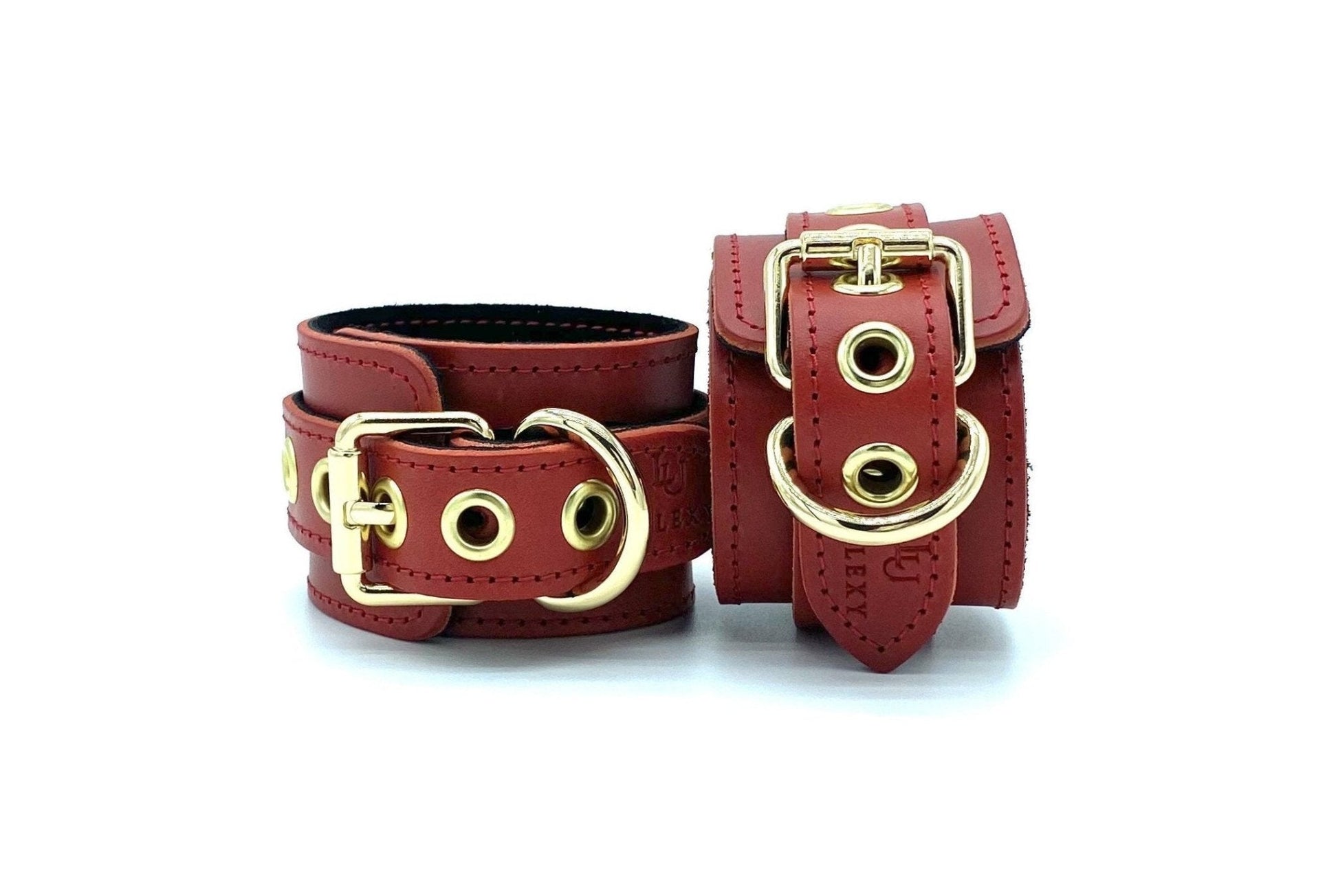 TANGO Red Italian Leather BDSM 2" Wide Cuffs - Lulexy