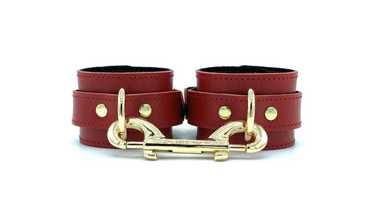 TANGO Red Italian Leather BDSM 2" Wide Cuffs - Lulexy