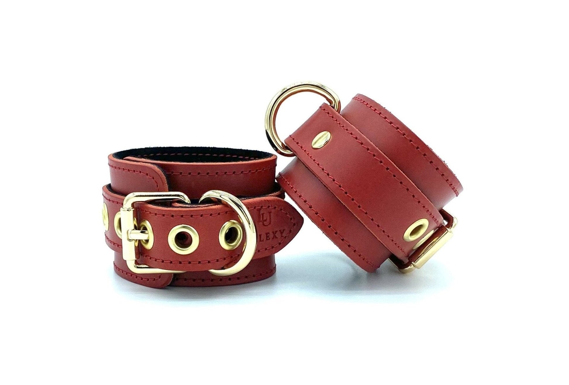 TANGO Red Italian Leather BDSM 2" Wide Cuffs - Lulexy