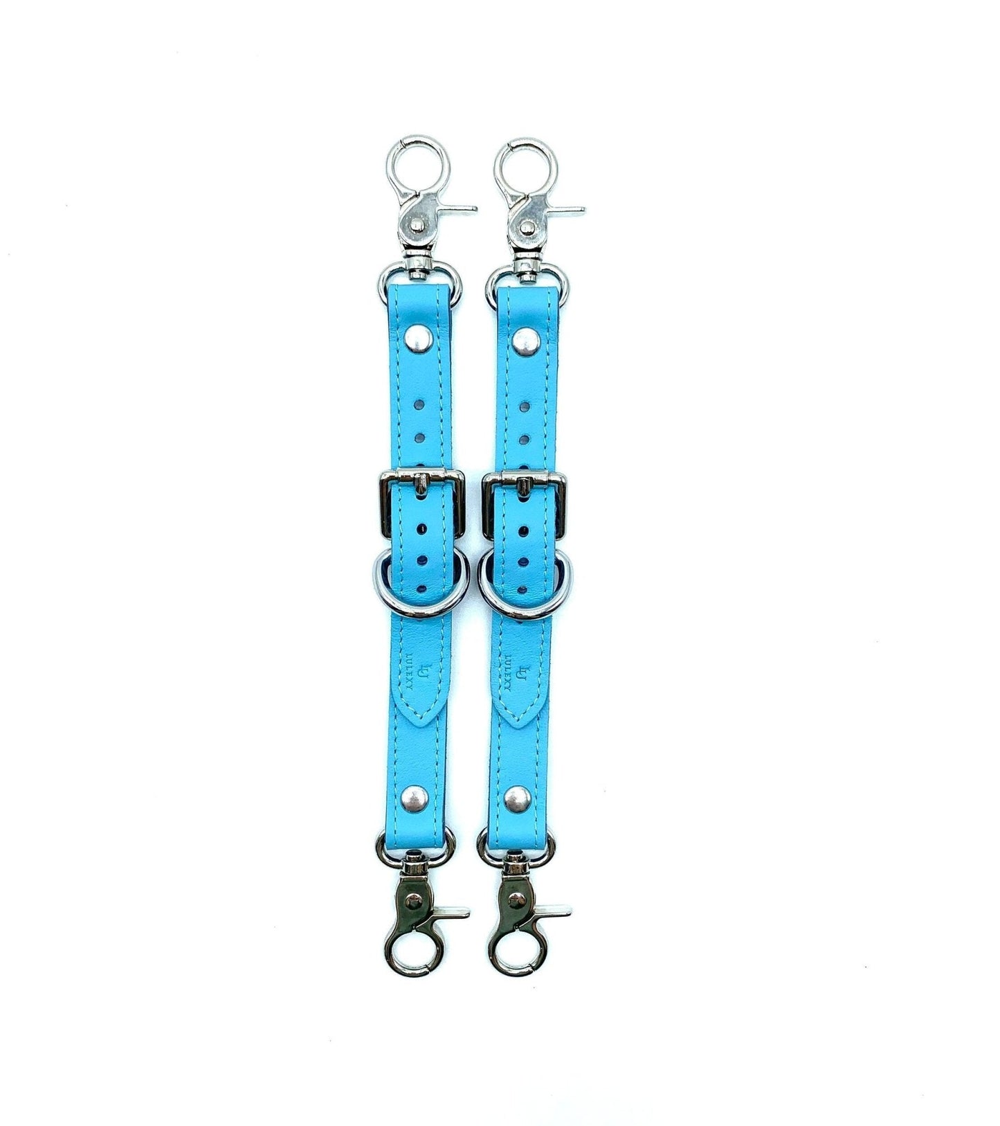 VIENNA Baby Blue Leather Garters - Lulexy