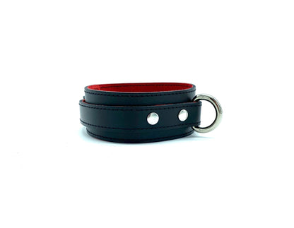 BDSM Collar and Leash, SCARLET, Leather Choker 1.5", Chain Leash, Collar for Submissive, Red Lining - Lulexy