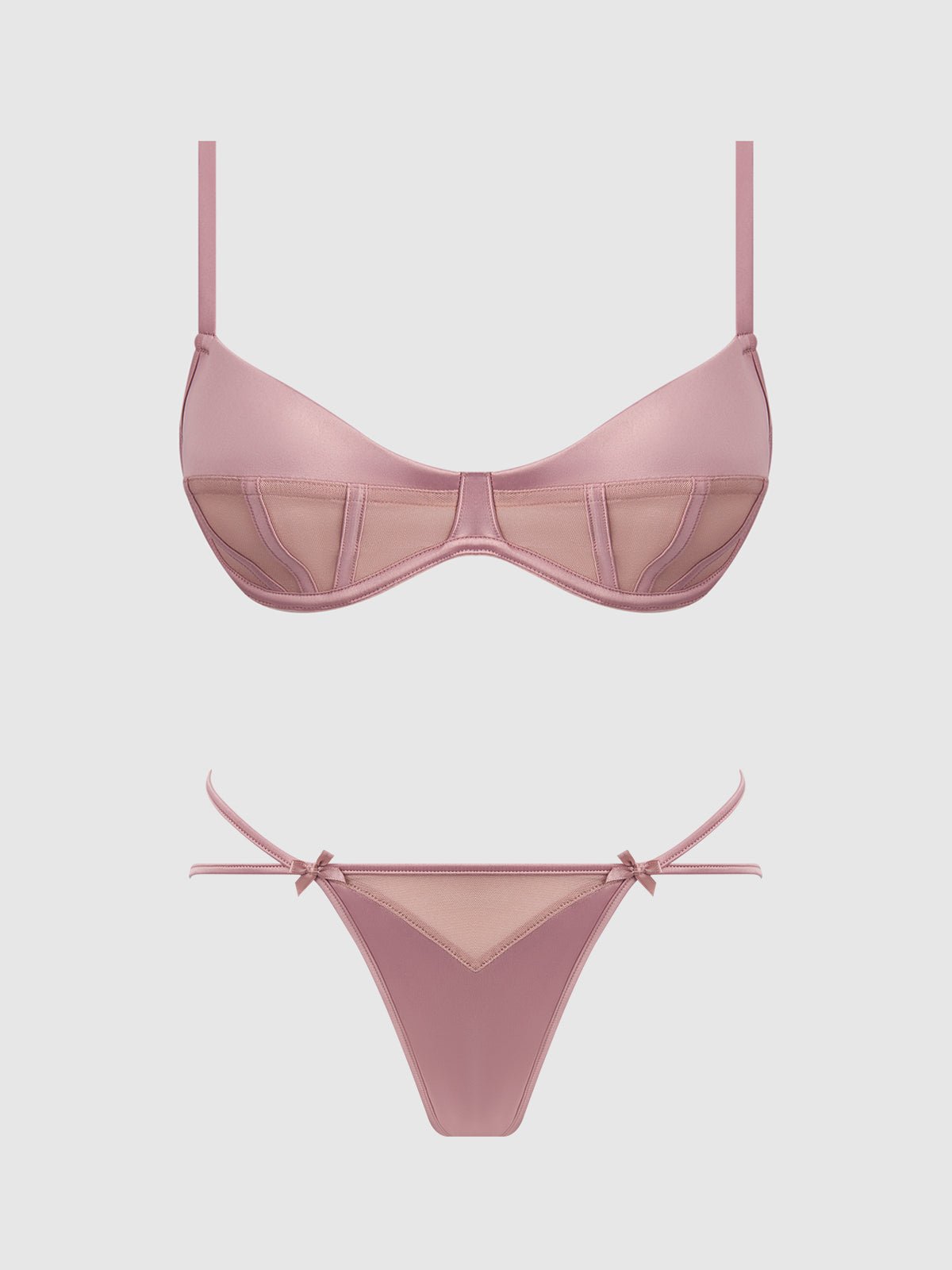 BRIGETA SATIN & MESH CORSETTED BRA & OPEN BACK HIPSTER SET - Lulexy
