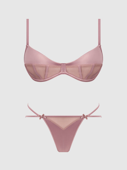 BRIGETA SATIN & MESH CORSETTED BRA & OPEN BACK HIPSTER SET - Lulexy