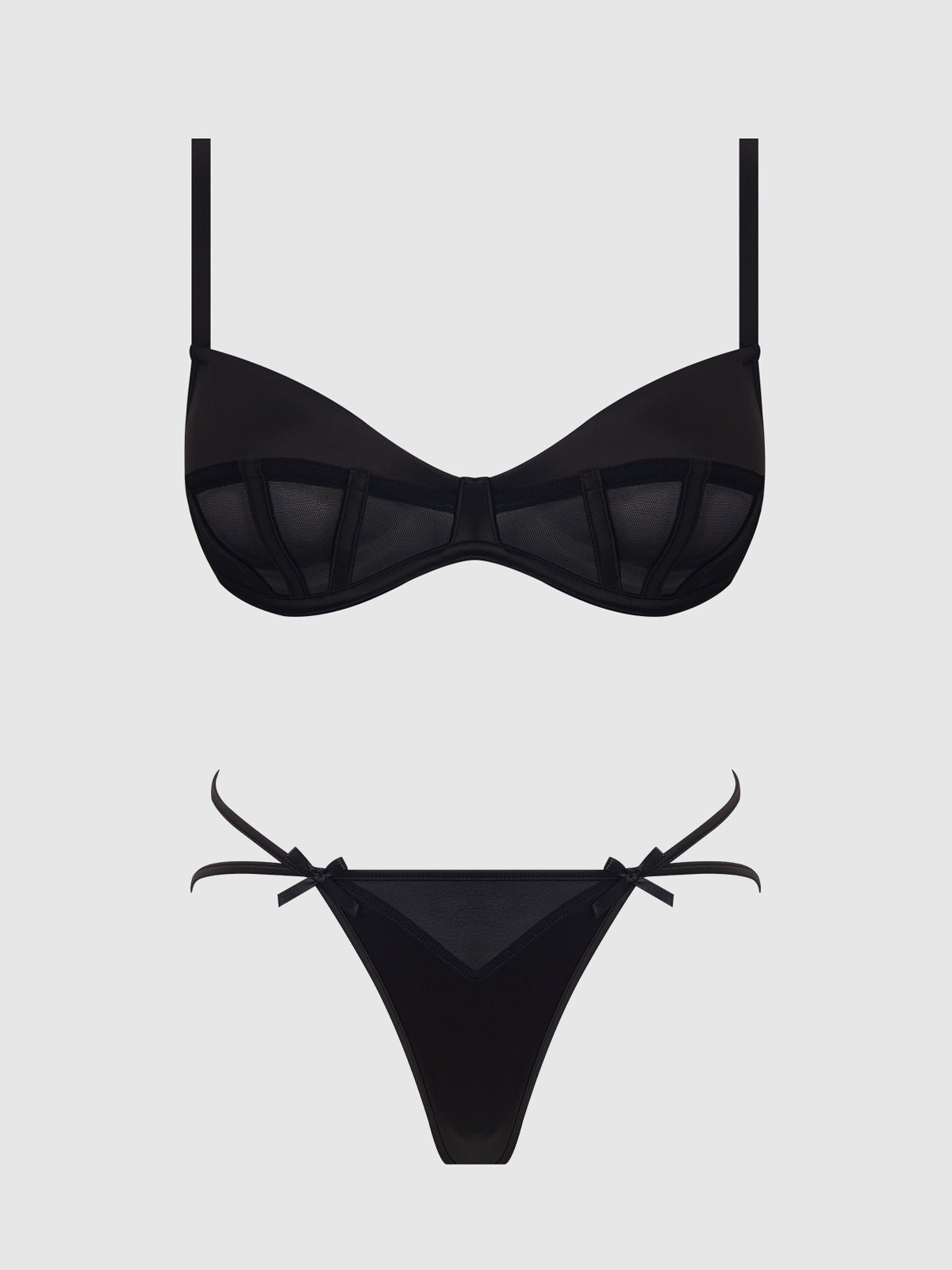 BRIGETA SATIN & MESH CORSETTED BRA & OPEN BACK HIPSTER SET - Lulexy