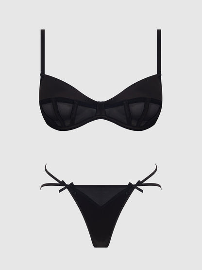 BRIGETA SATIN & MESH CORSETTED BRA & OPEN BACK HIPSTER SET - Lulexy