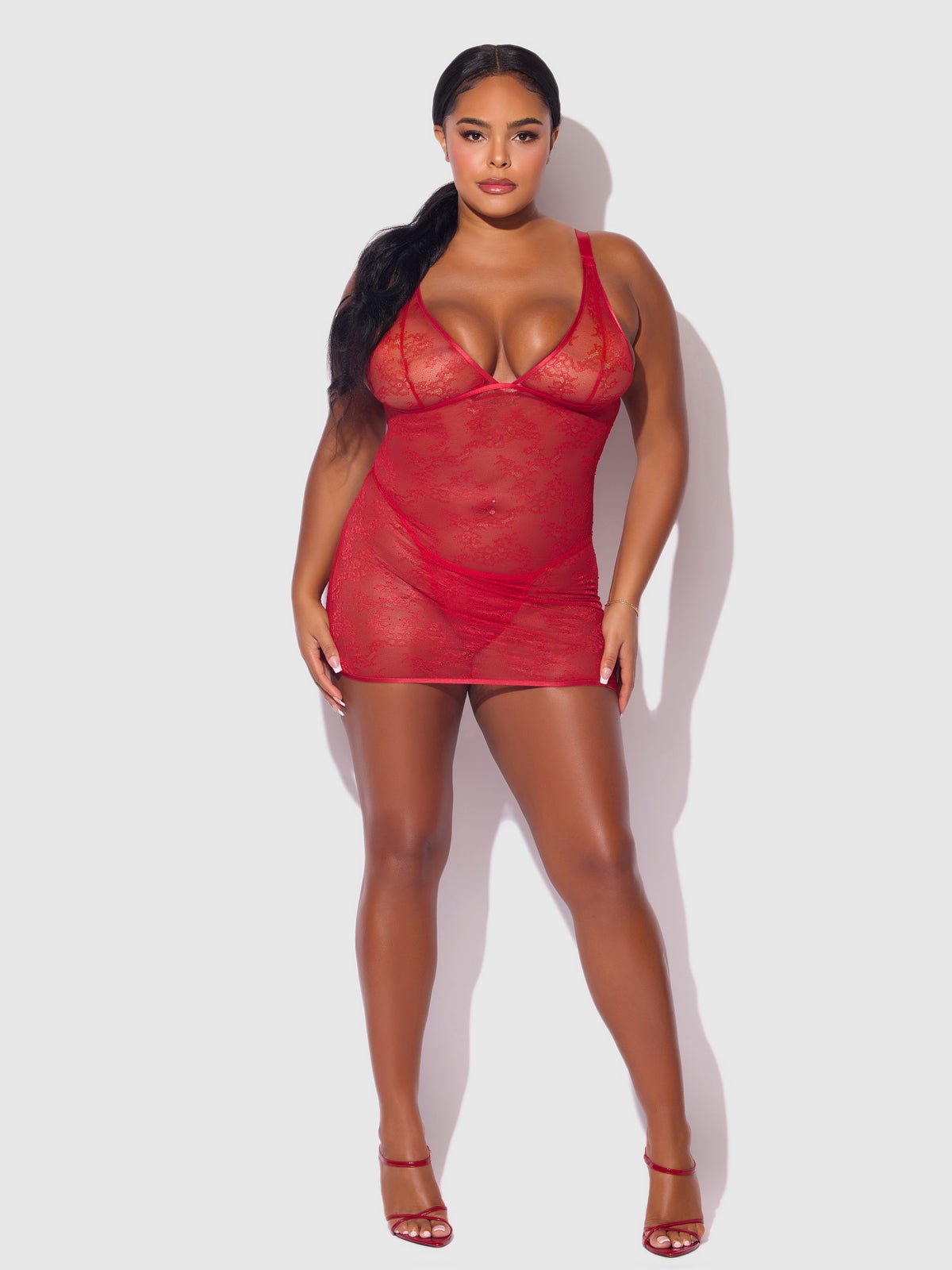 KIKI LACE STRAPPY & BACKLESS CHEMISE & G-STRING SET - Lulexy