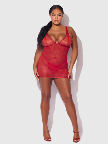 KIKI LACE STRAPPY & BACKLESS CHEMISE & G-STRING SET - Lulexy