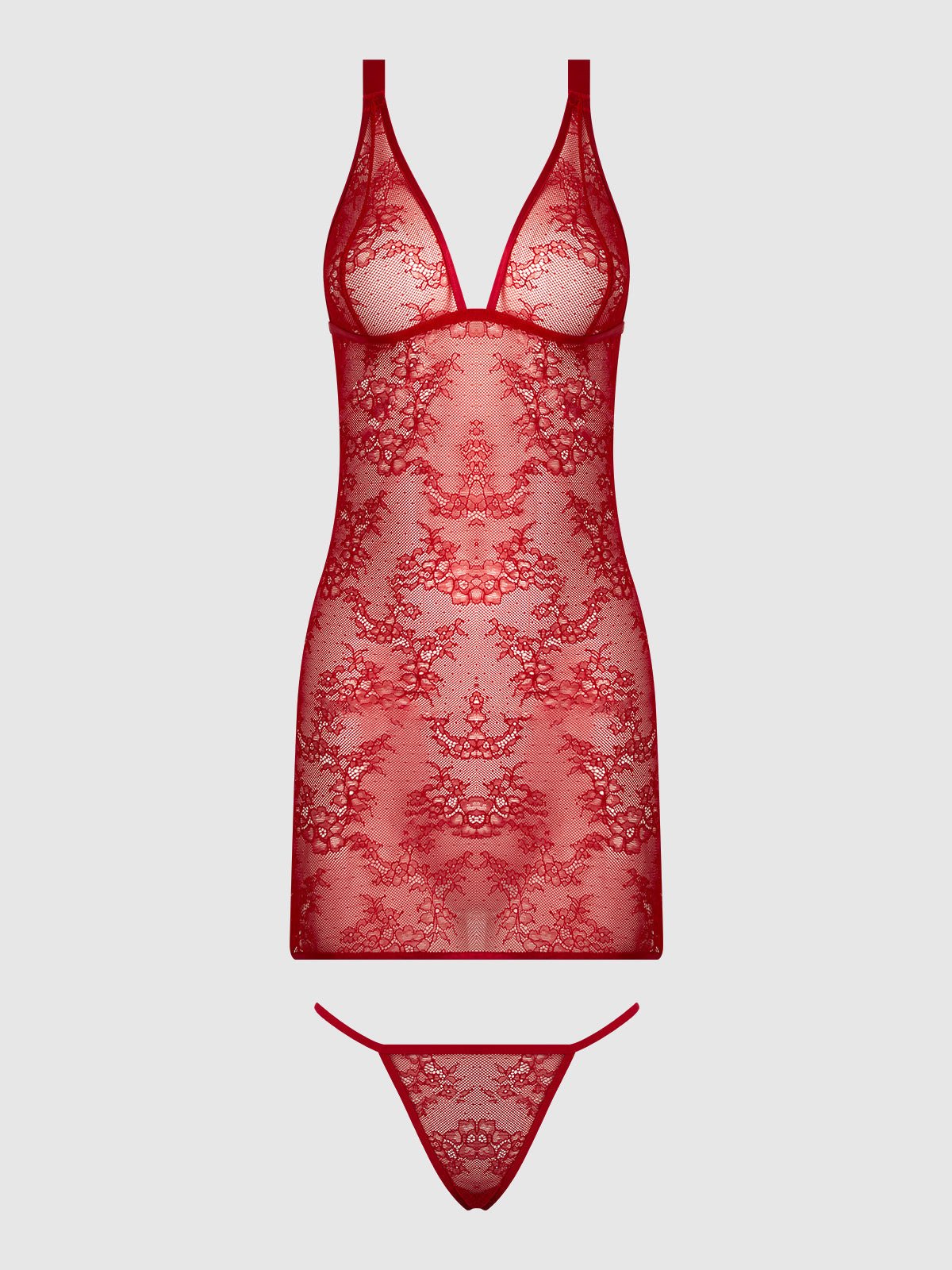 KIKI LACE STRAPPY & BACKLESS CHEMISE & G-STRING SET - Lulexy
