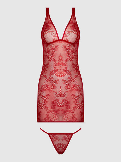 KIKI LACE STRAPPY & BACKLESS CHEMISE & G-STRING SET - Lulexy