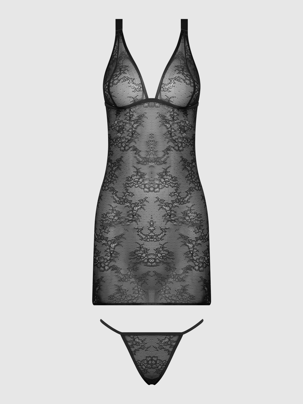 KIKI LACE STRAPPY & BACKLESS CHEMISE & G-STRING SET - Lulexy