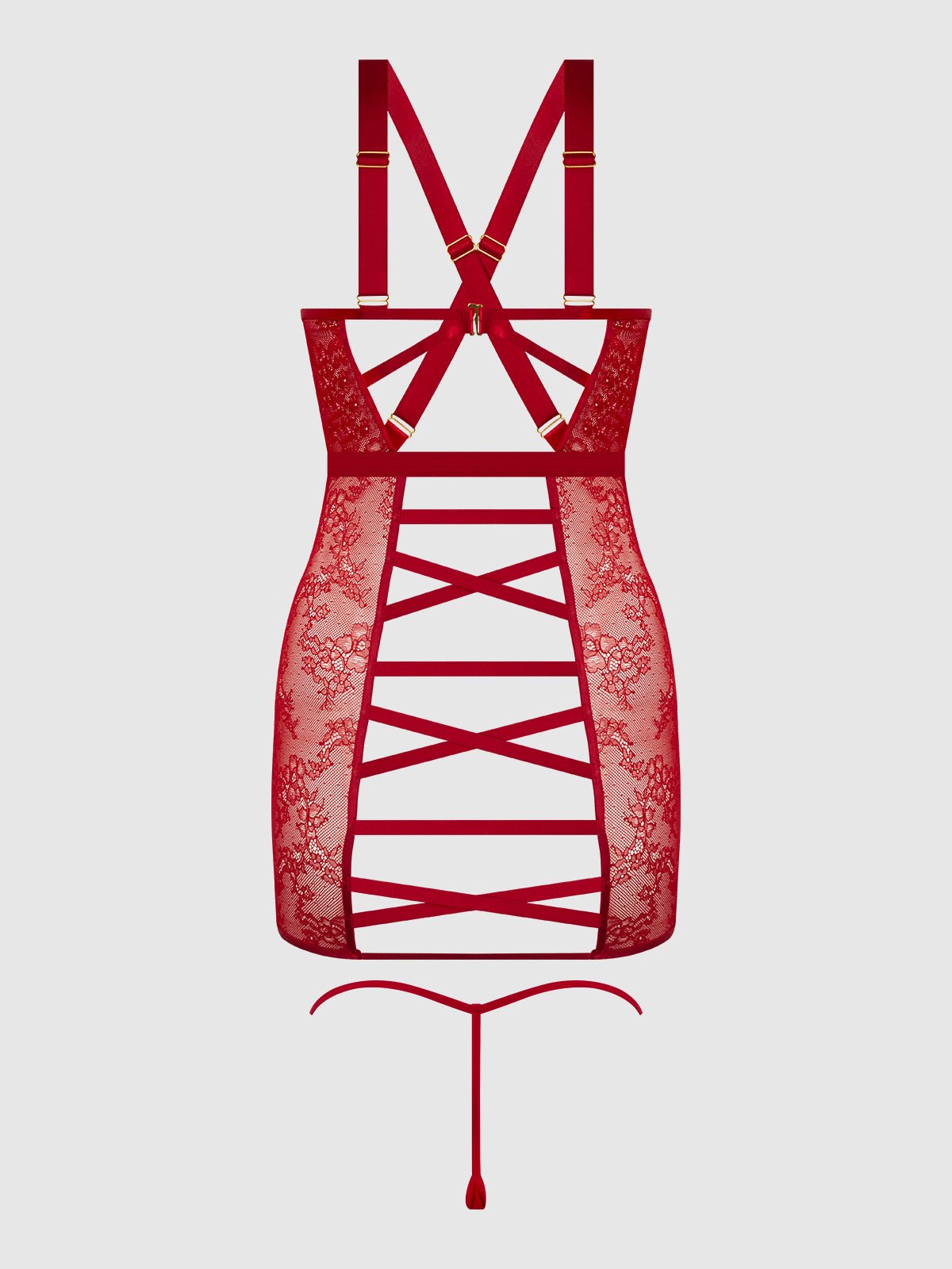 KIKI LACE STRAPPY & BACKLESS CHEMISE & G-STRING SET - Lulexy