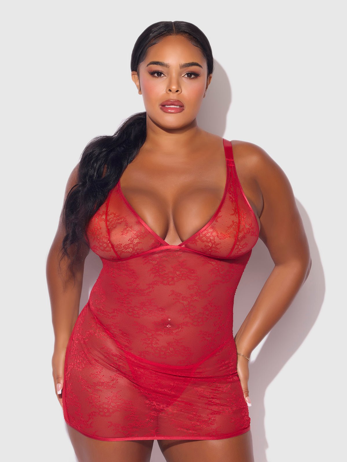KIKI LACE STRAPPY & BACKLESS CHEMISE & G-STRING SET - Lulexy