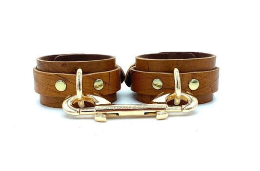 LIMITED Edition Leather BDSM Handcuffs 1.5", Brown Cuffs for Bondage Submissive, Ankle Cuffs, No Stitching - Lulexy