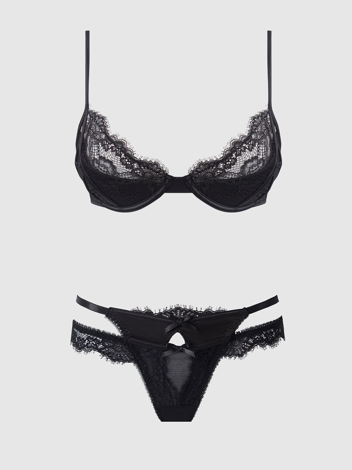 MADELINE SATIN & LACE PUSH UP BRA & G-STRING SET - Lulexy