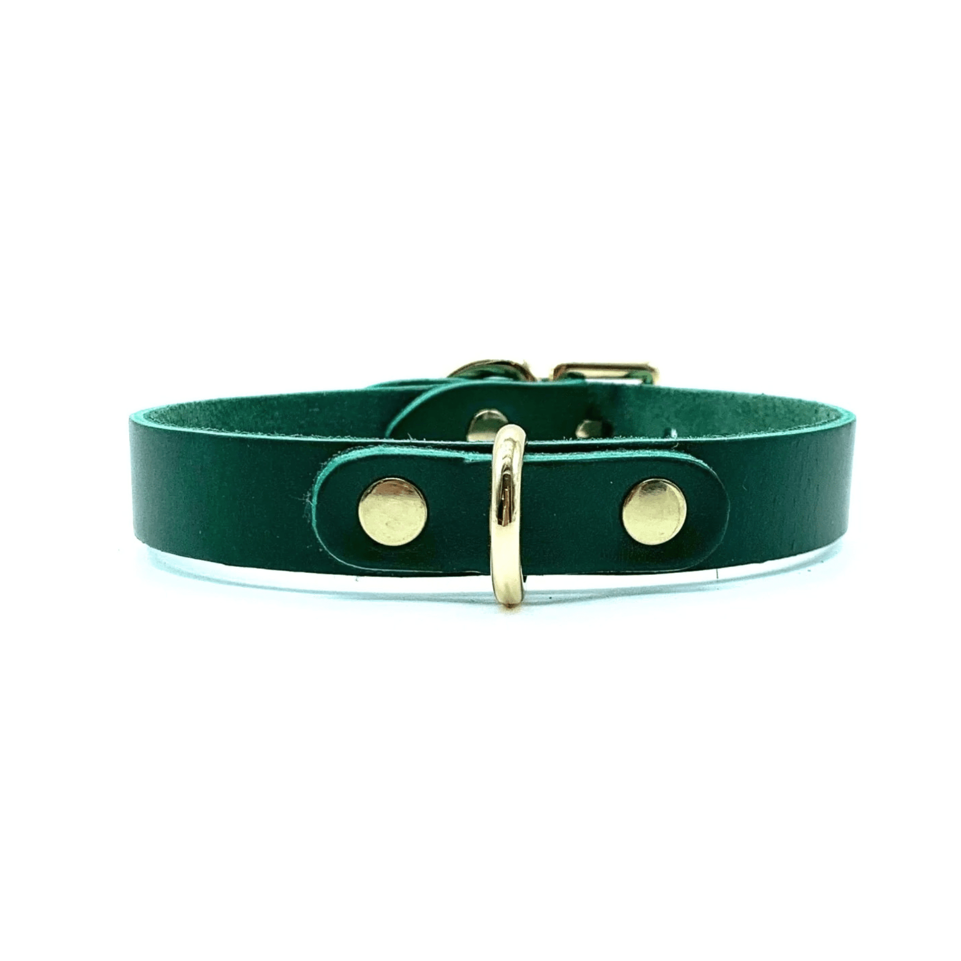 Green Buttero Italian leather choker with gold hardware, adjustable minimalist collar handcrafted in USA