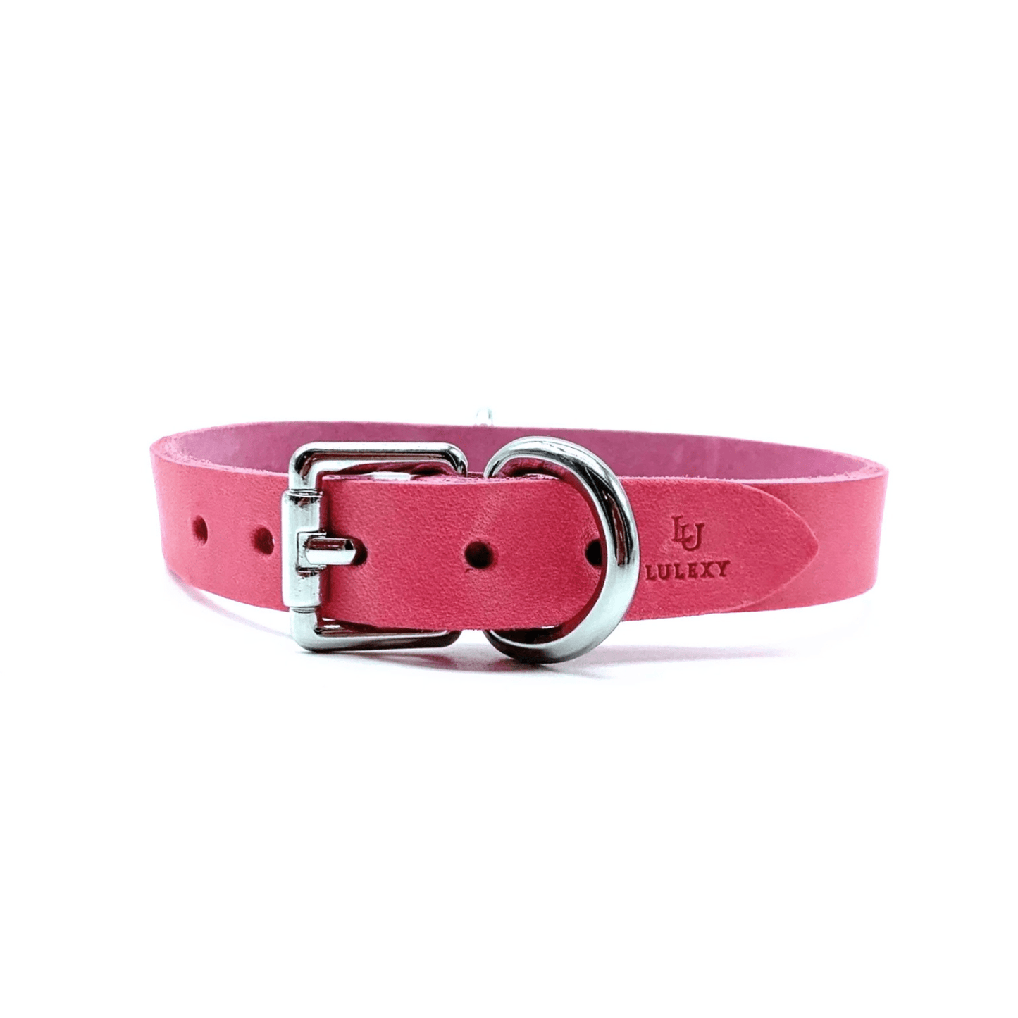 Pink Italian leather choker with silver hardware, minimalist adjustable collar design