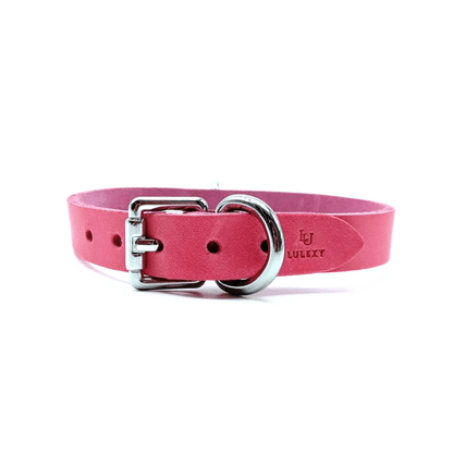 Pink Italian leather choker with silver hardware, minimalist adjustable collar design
