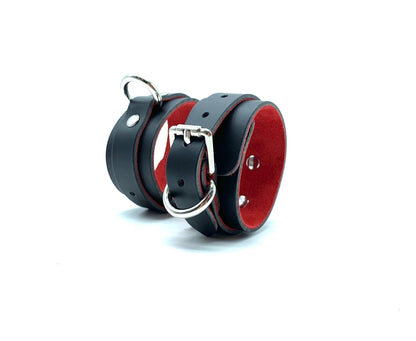 MONA Black Italian Leather with Red Suede Cuffs - Lulexy