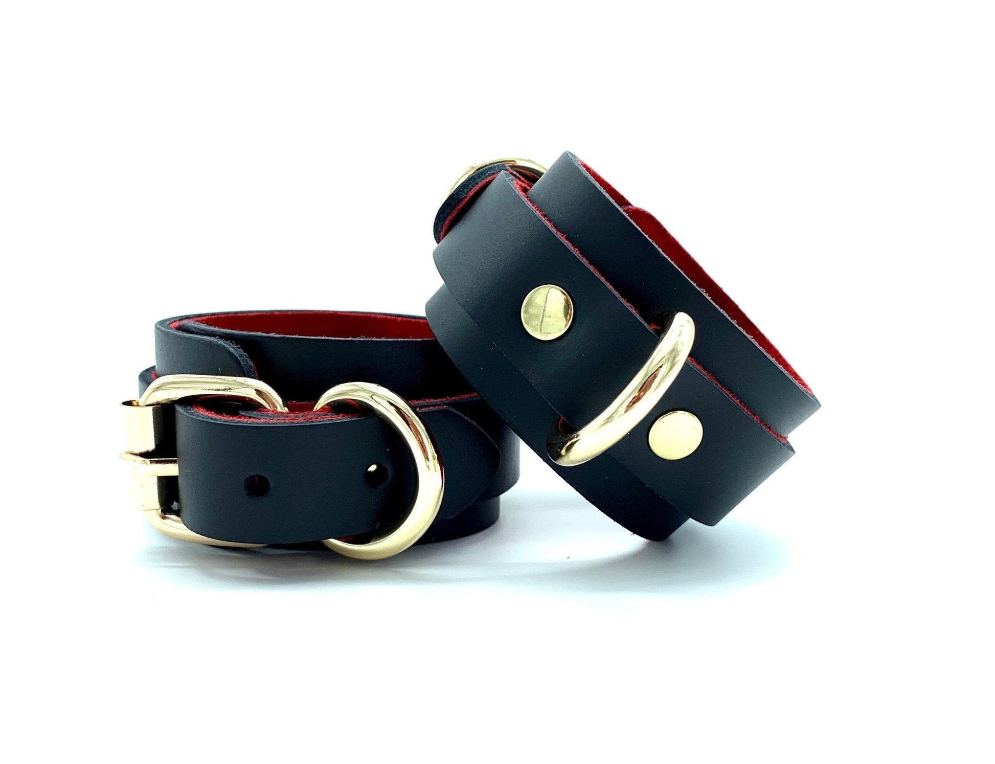 MONA Black Italian Leather with Red Suede Cuffs - Lulexy