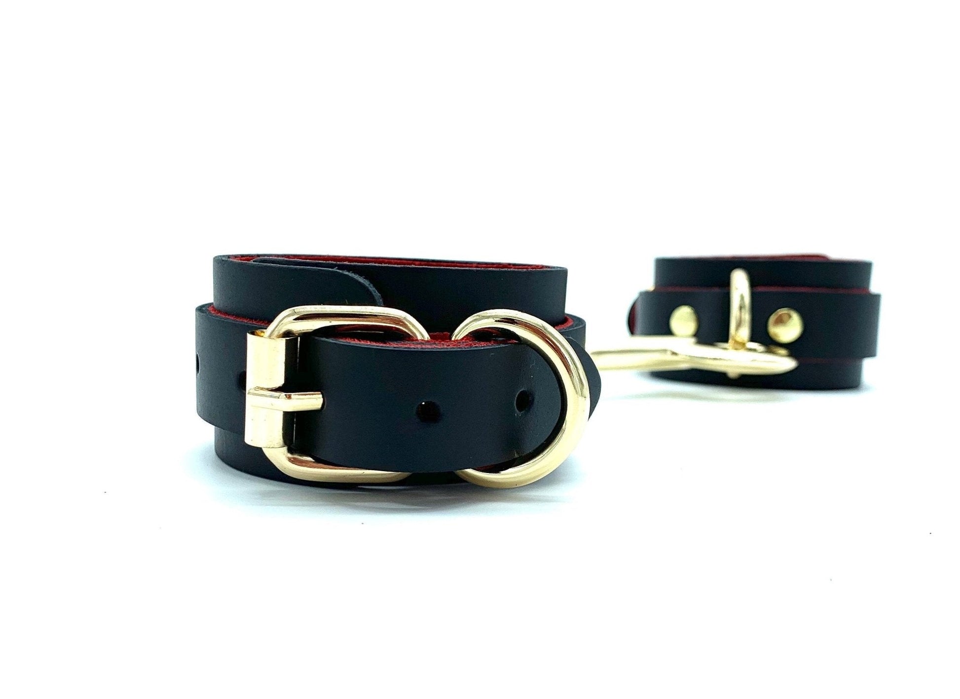 MONA Black Italian Leather with Red Suede Cuffs - Lulexy