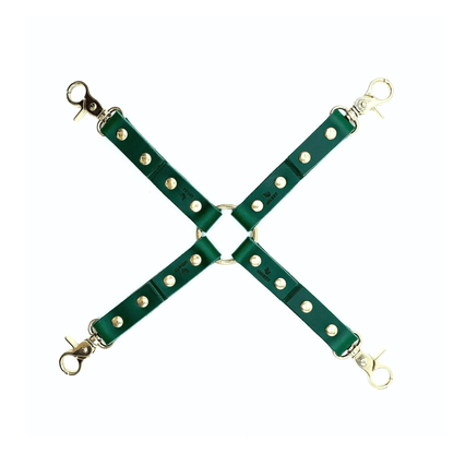green hog tie on the white background, item made in USA with Italian Leather.