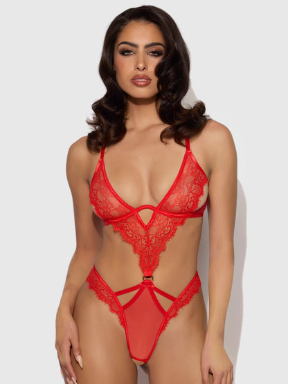 NADIA LACE & MESH CUTOUT TEDDY - Lulexy