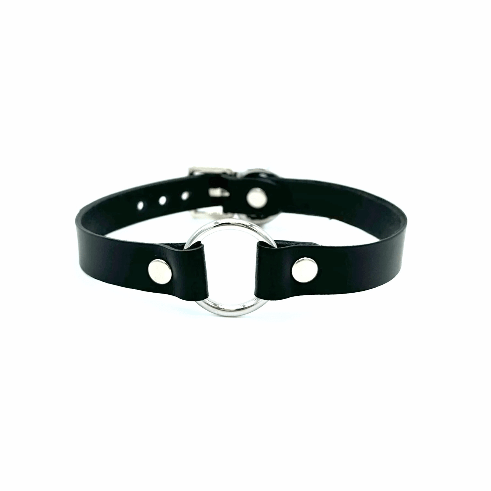 Black leather day collar with silver hardware, minimalist adjustable choker handcrafted in USA