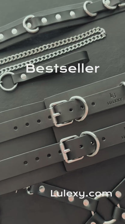 MONA Black Italian Leather 10-Piece Bondage Set