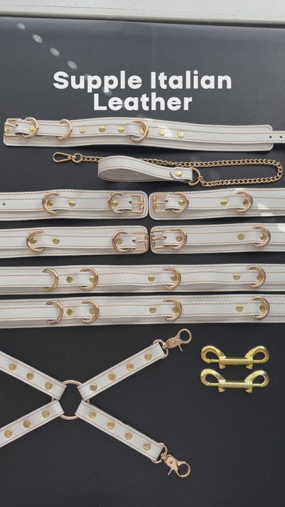 VIENNA 8 Piece White Italian Leather BDSM Kit