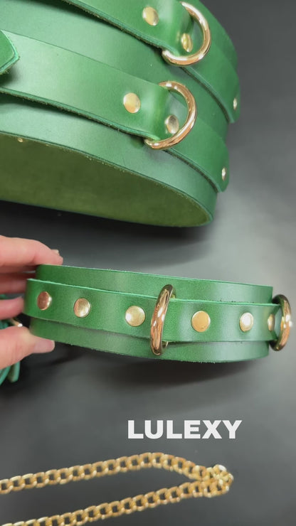 MONA Green Italian Leather 10-Piece Bondage Kit