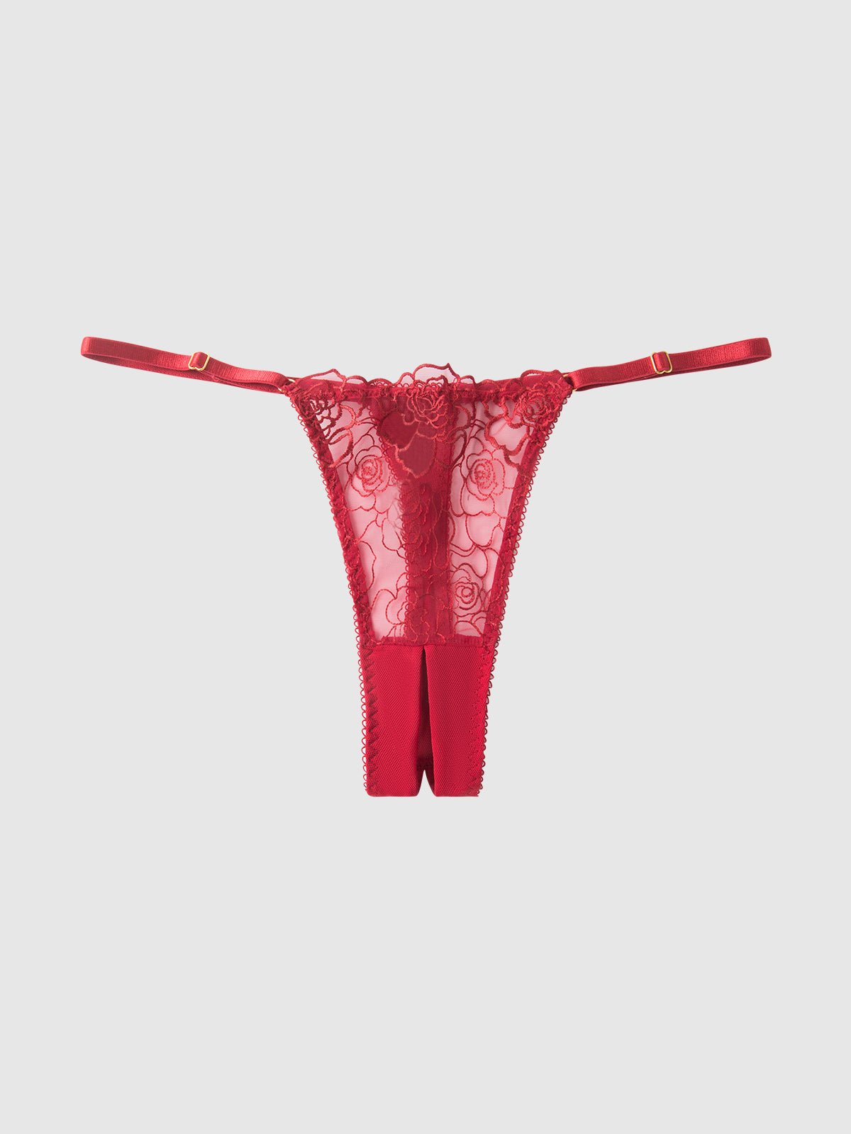ROSALIE EMBROIDERED LACE & MESH CROTCHLESS THONG - Lulexy