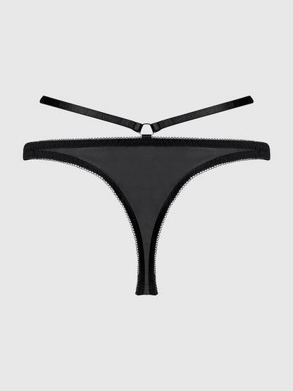 ROSALIE SATIN & EMBROIDERED LACE STRAPPY TANGA - Lulexy