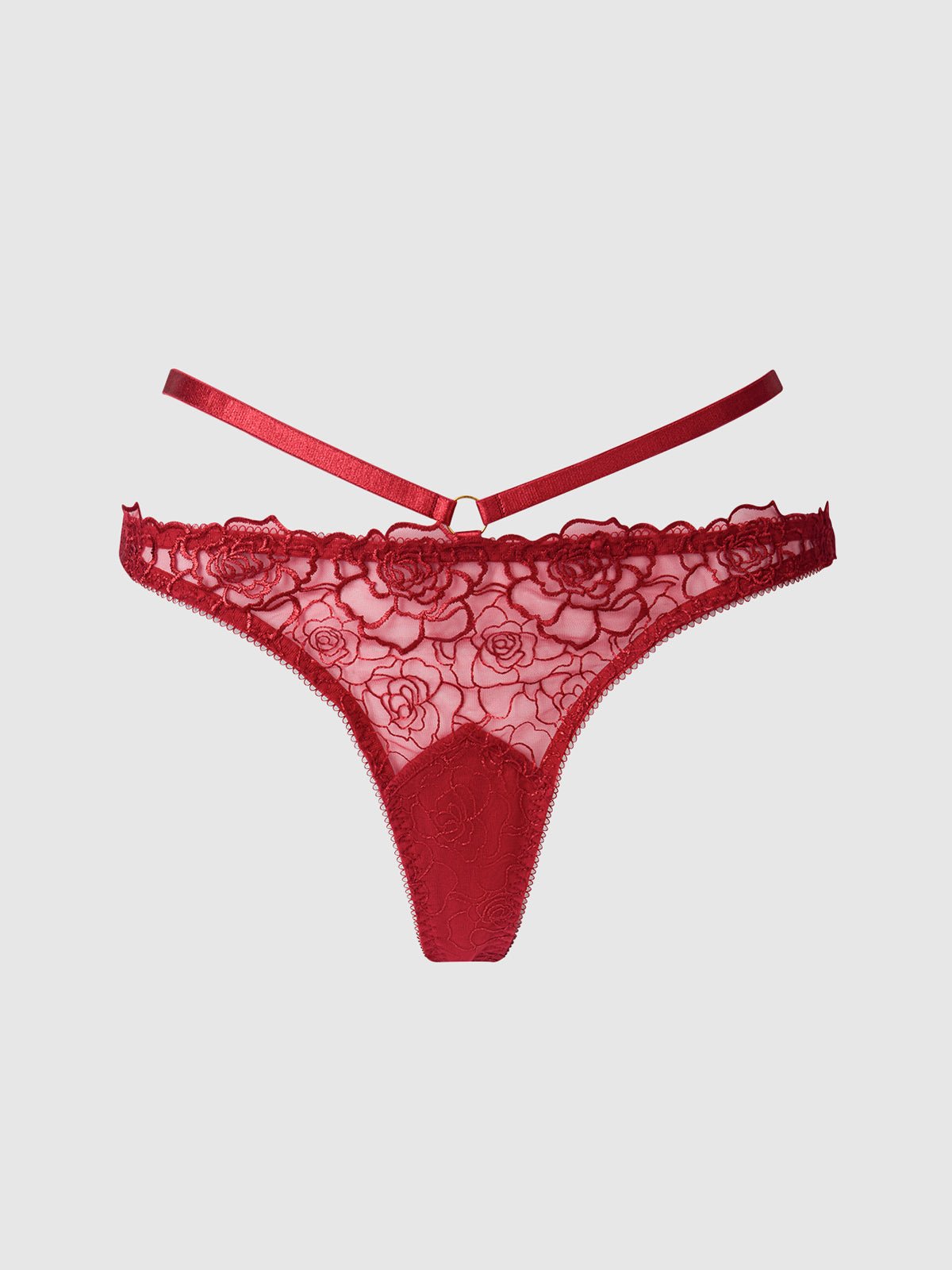 ROSALIE SATIN & EMBROIDERED LACE STRAPPY TANGA - Lulexy