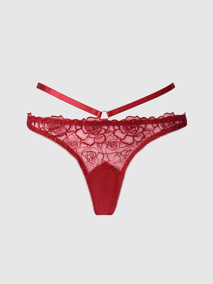 ROSALIE SATIN & EMBROIDERED LACE STRAPPY TANGA - Lulexy
